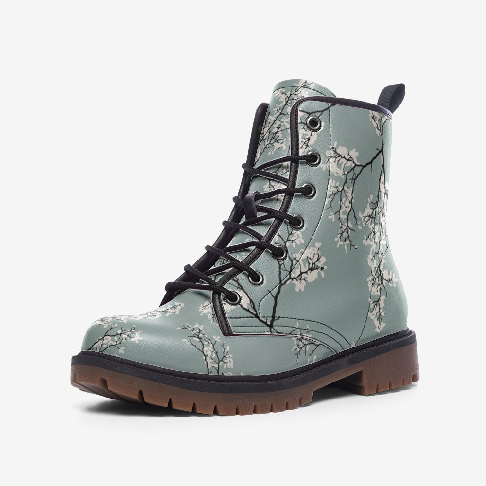Blue Floral Casual Faux Leather Lightweight Boots