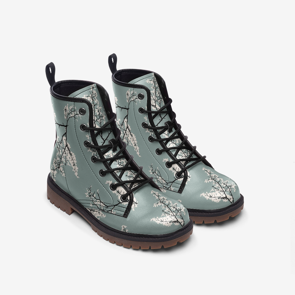 Blue Floral Casual Faux Leather Lightweight Boots
