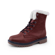 Red Faux Leather Chukka Boots Lace Up Winter Boots Unisex