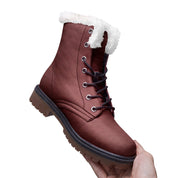 Red Faux Leather Chukka Boots Lace Up Winter Boots Unisex