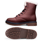 Red Faux Leather Chukka Boots Lace Up Winter Boots Unisex