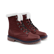 Red Faux Leather Chukka Boots Lace Up Winter Boots Unisex