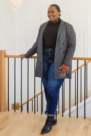 Chic Upon Arrival Button Down Blazer Jacket In Black