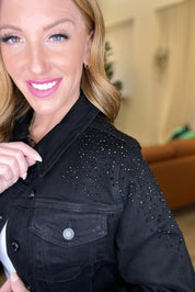 Reese Rhinestone Denim Jacket in Black