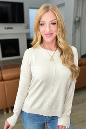 Front Seam Round Neck Sweater in Sand Beige