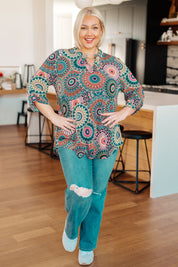 Little Lovely Blouse in Teal Medallion