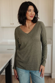 On a Roll Ribbed Knit V Neck Long Sleeve Top