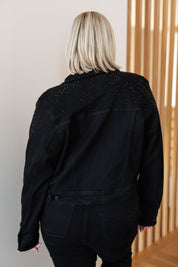 Reese Rhinestone Denim Jacket in Black