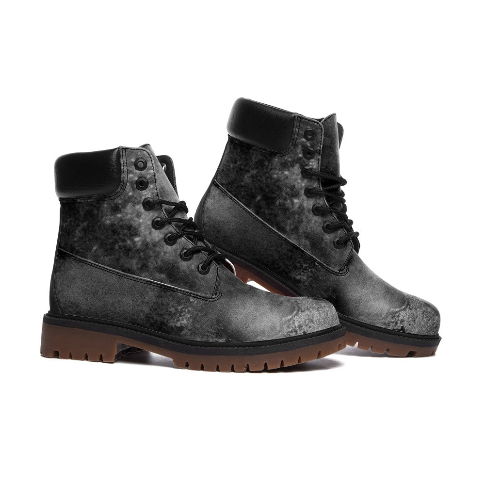 Casual Black Distressed Faux Leather Lightweight Boots