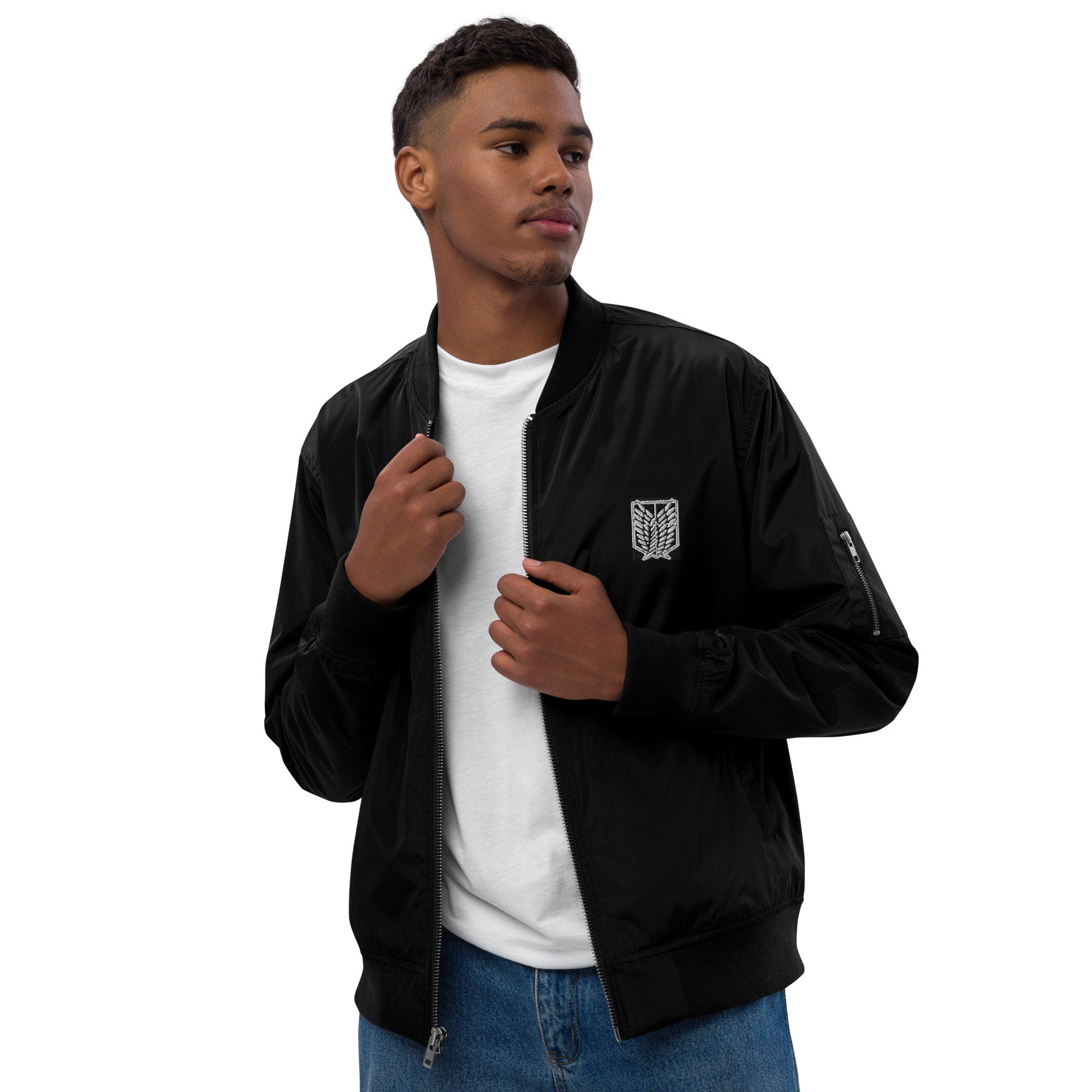 Recycled Bomber Jacket with Anime Flair: Wings of Freedom AOT