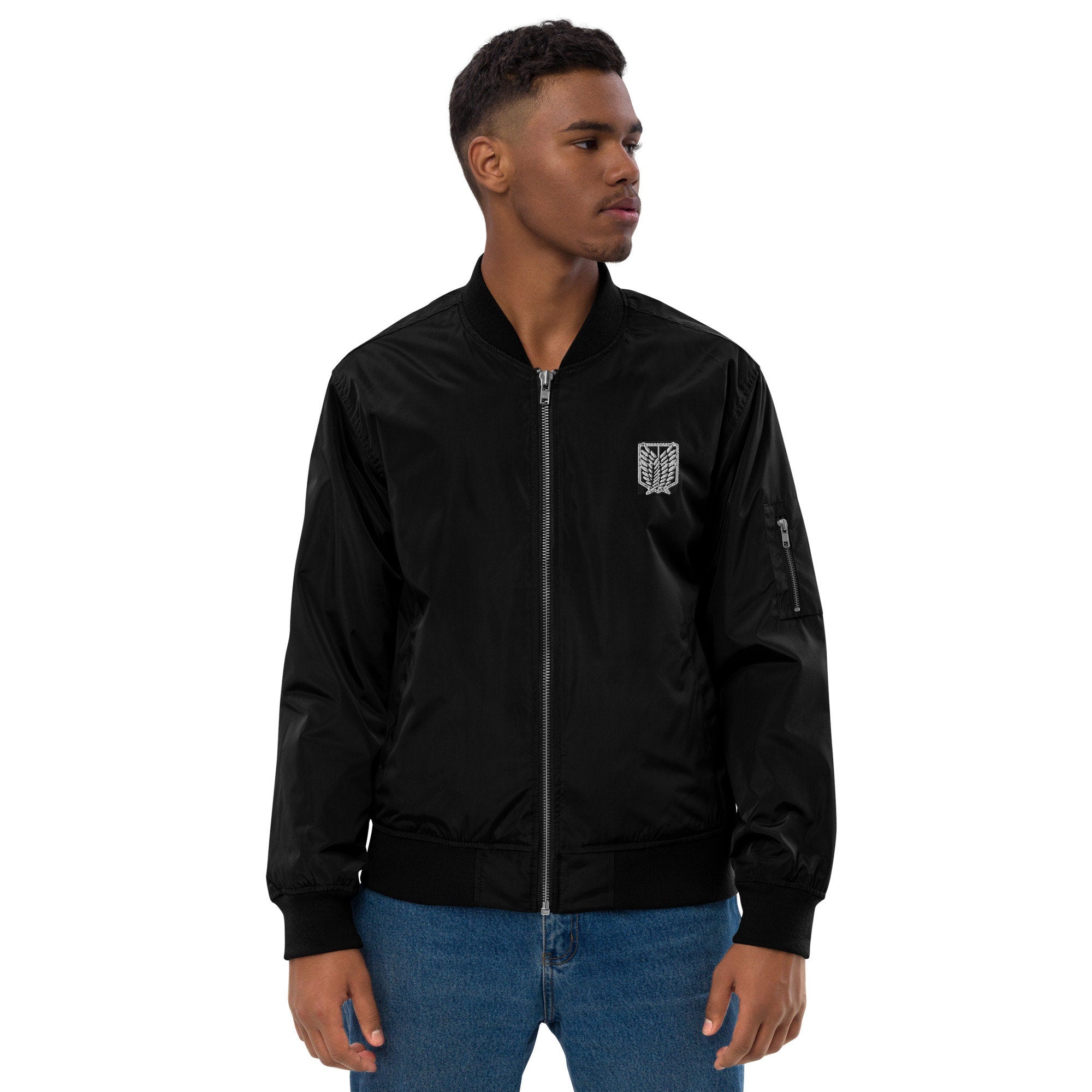 Recycled Bomber Jacket with Anime Flair: Wings of Freedom AOT