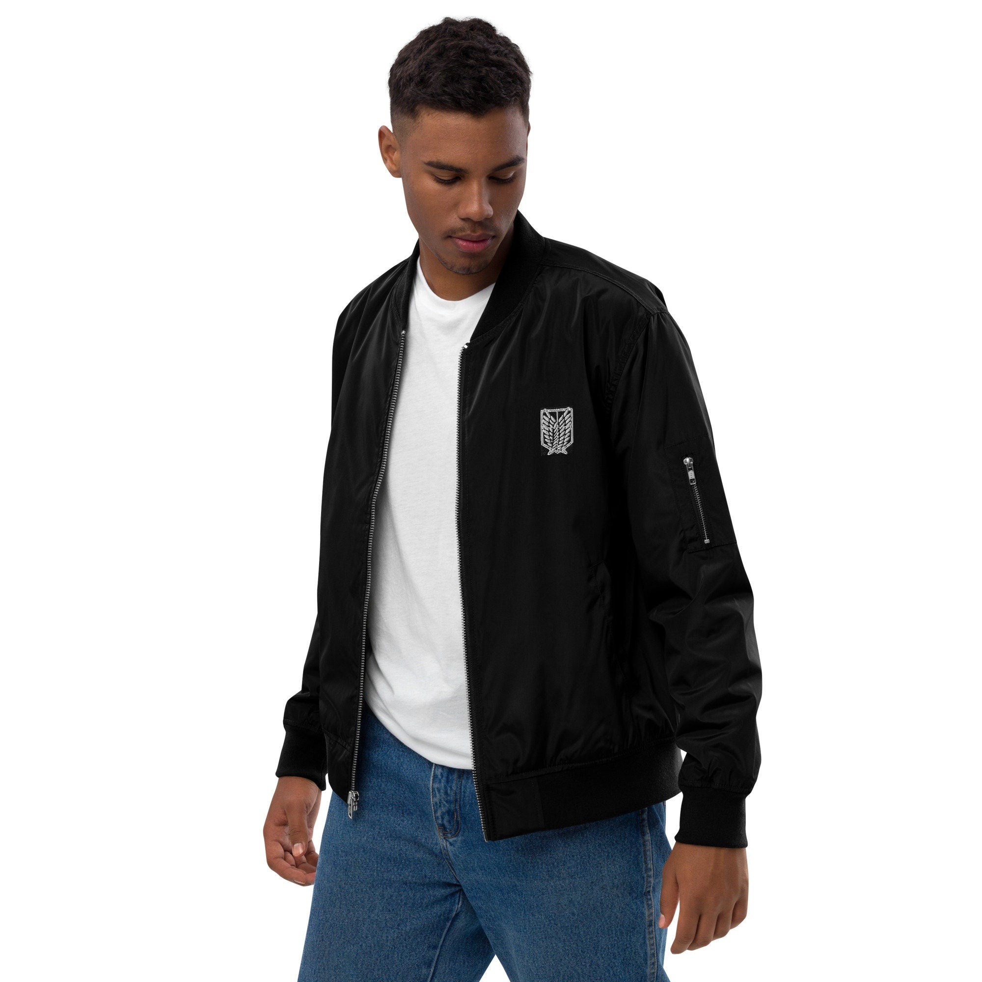 Recycled Bomber Jacket with Anime Flair: Wings of Freedom AOT