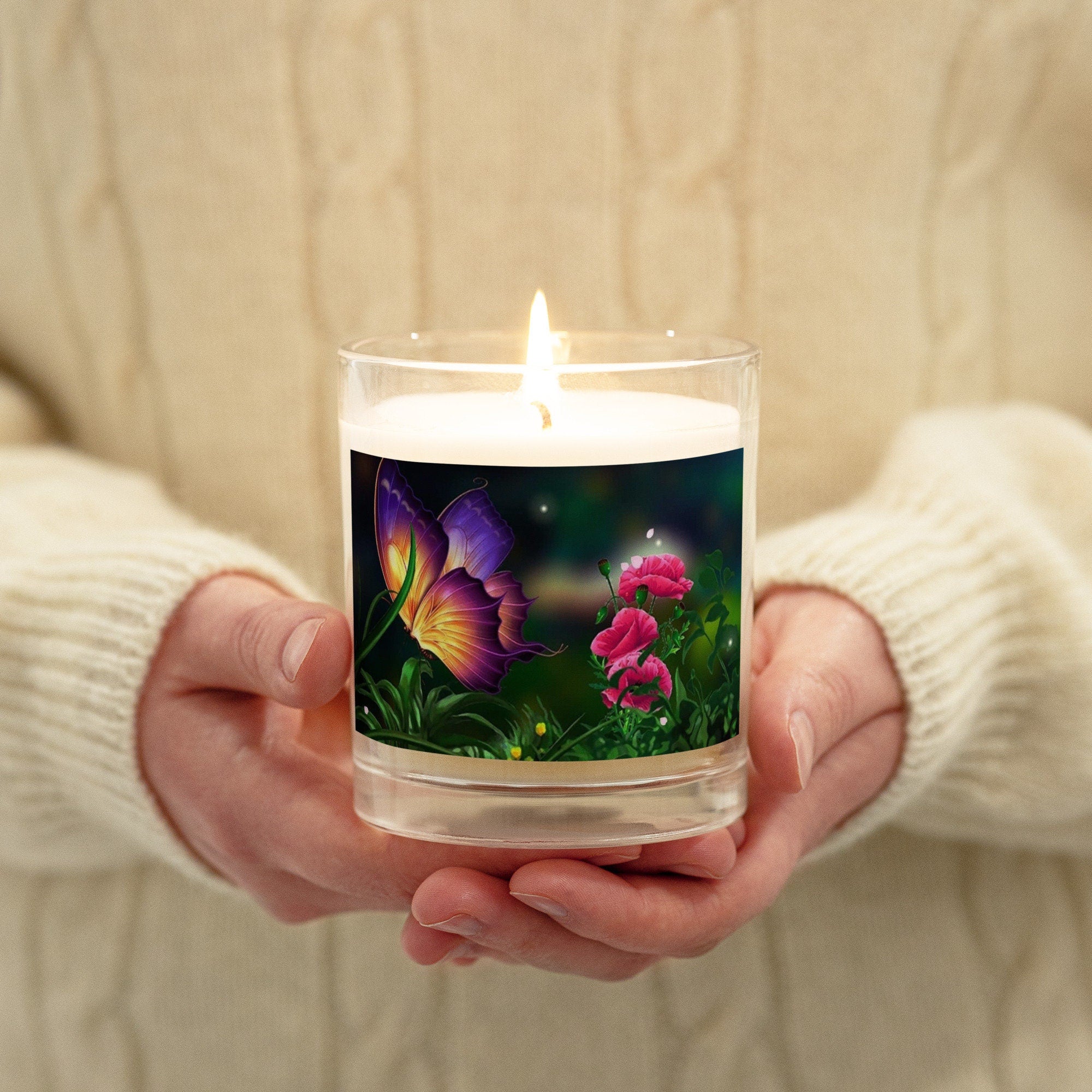 Glass jar soy wax candle Beautiful Floral Natural Warm Aroma
