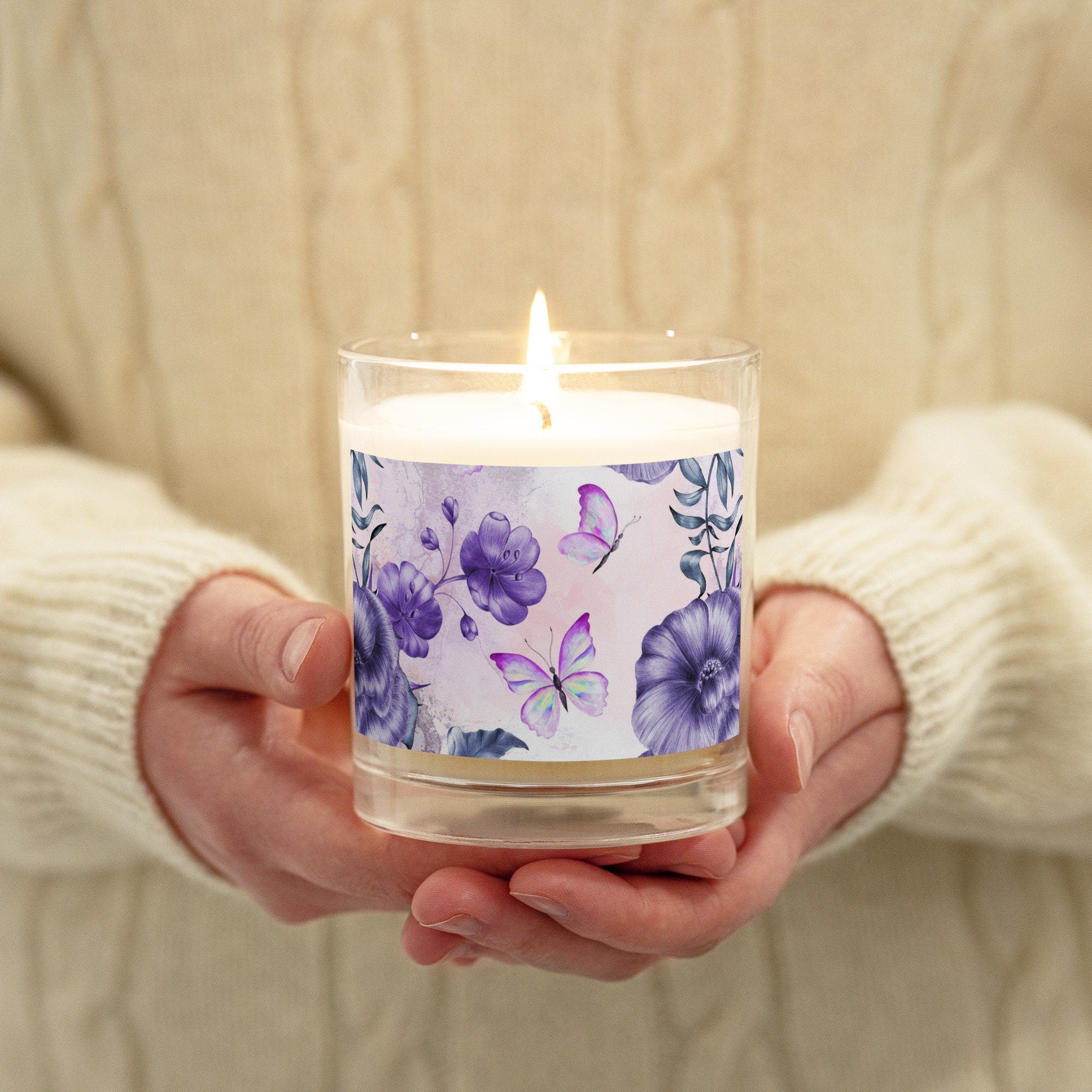 Glass jar soy wax candle Natural Warm Aroma Butterfly Floral
