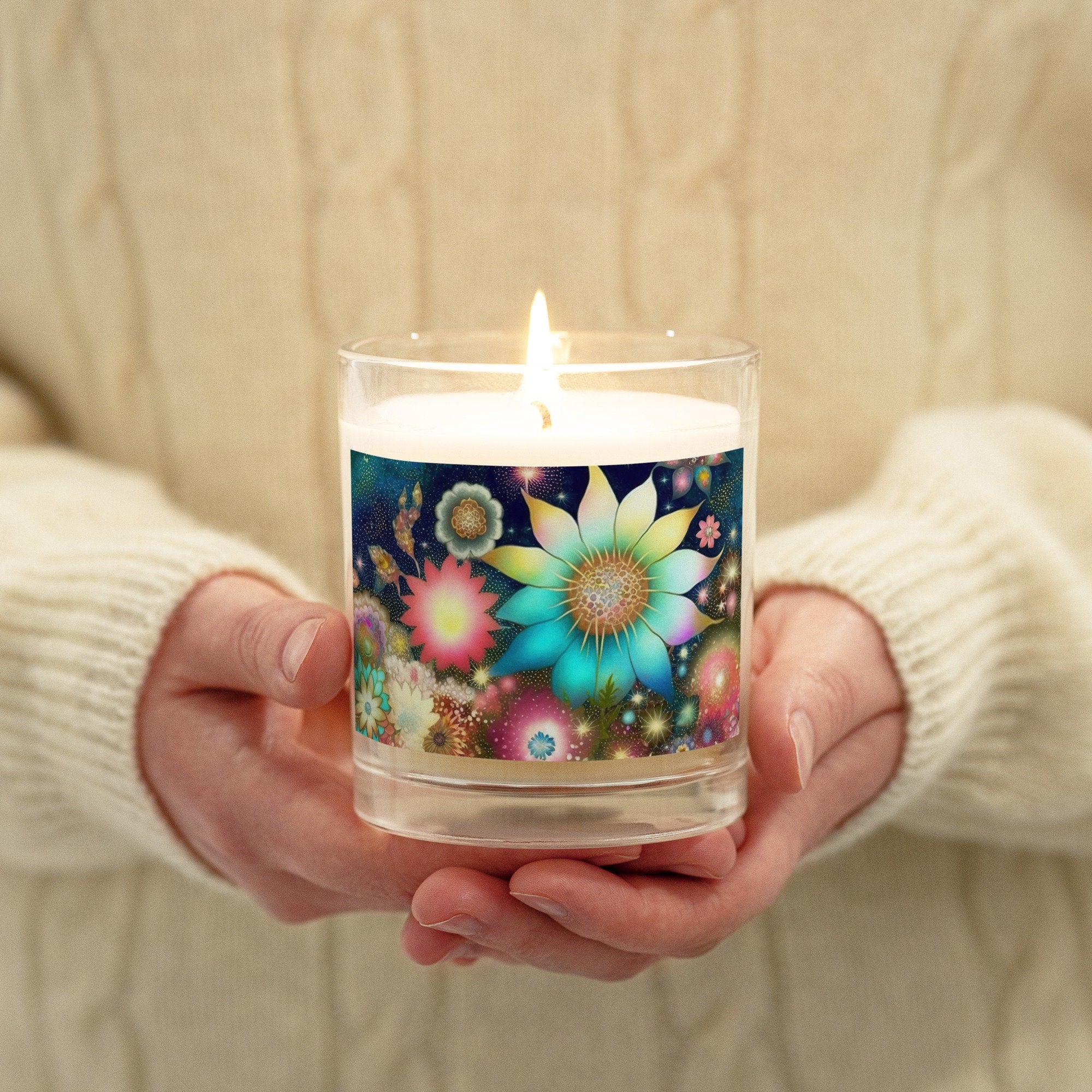 Glass jar soy wax candle Warm Natural Aroma Floral