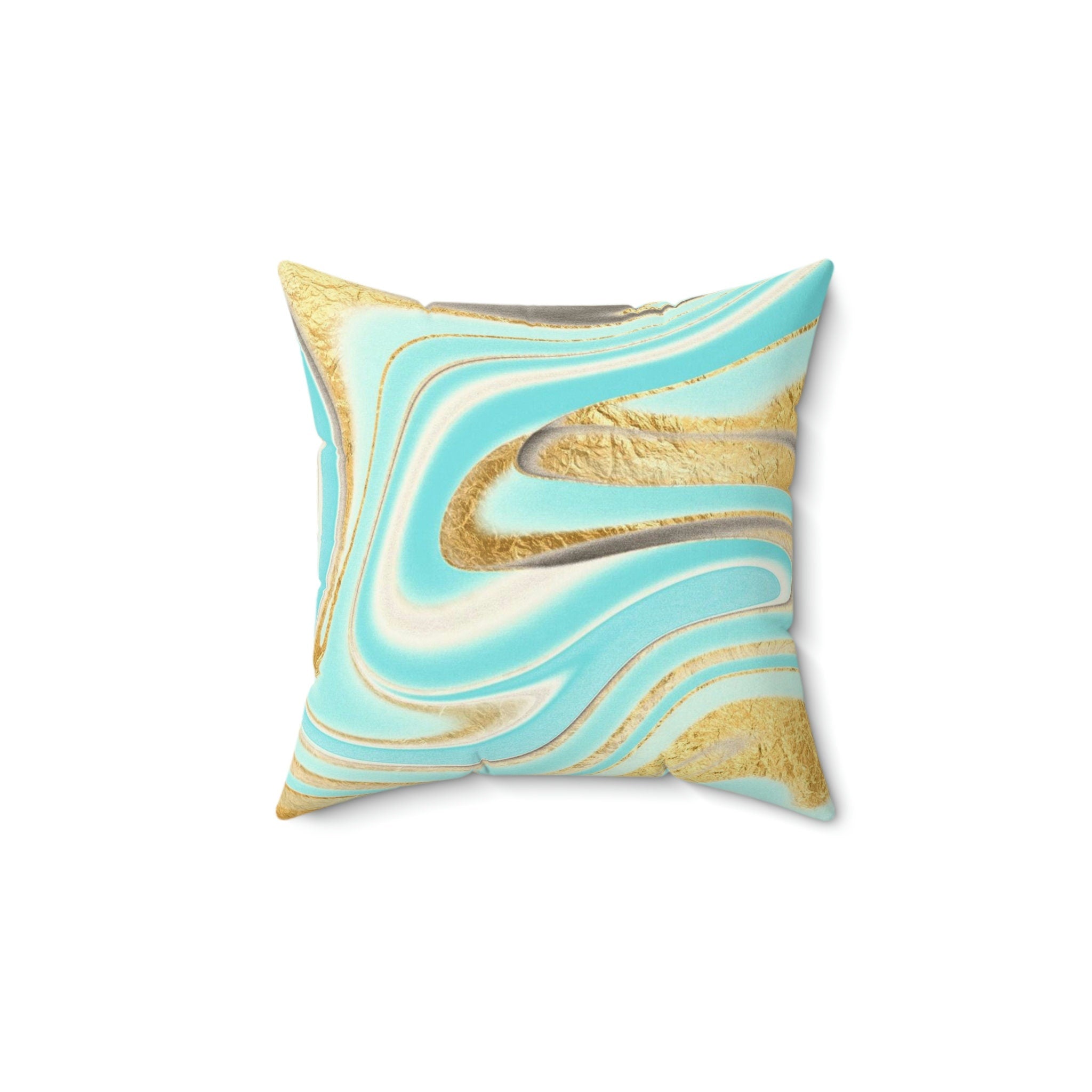 Spun Polyester Square Pillow Mint Gold Swirl