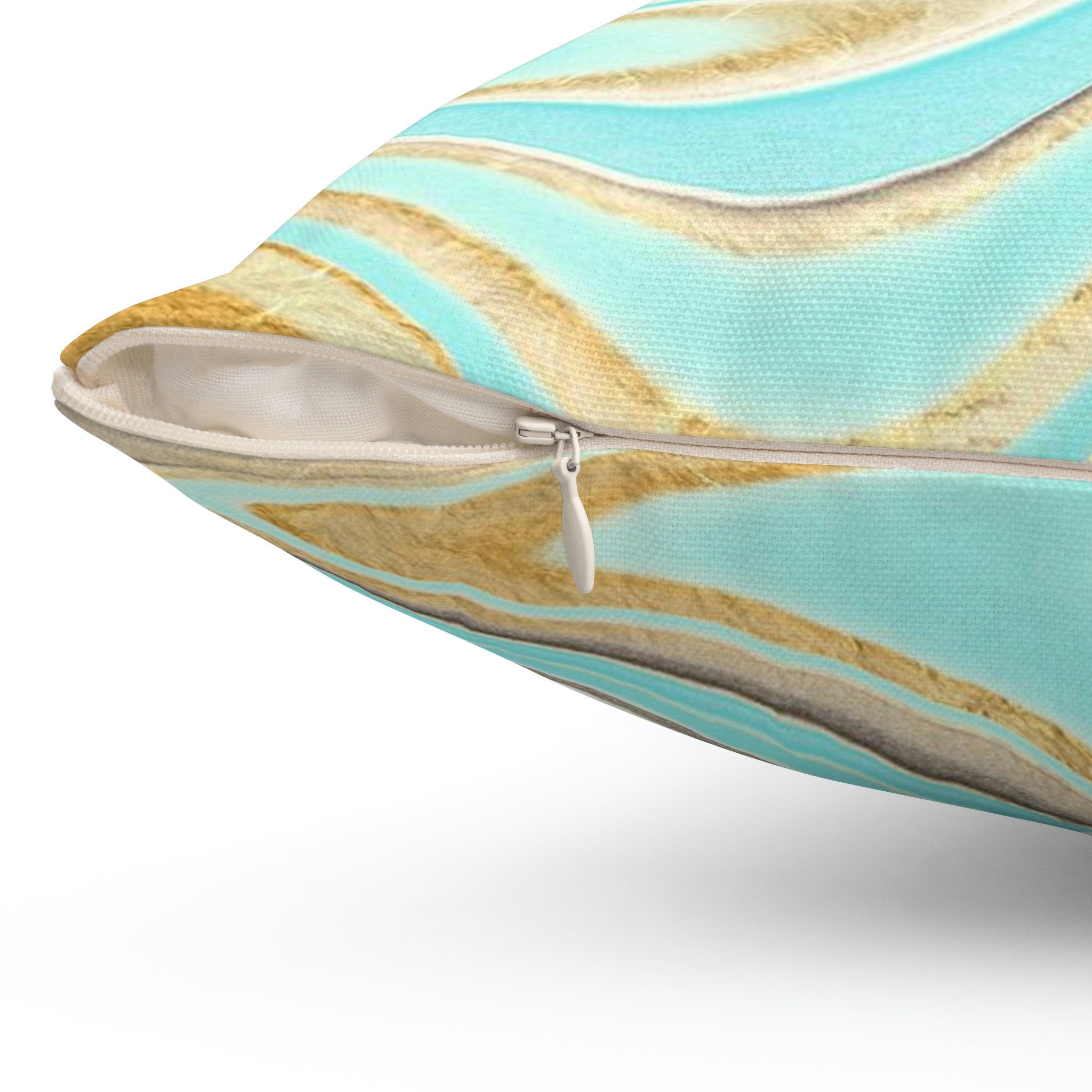 Spun Polyester Square Pillow Mint Gold Swirl