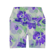 High Waisted Yoga ShortsSoft Microfiber Polyester Spandex Purple Floral