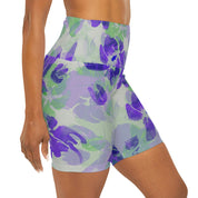 High Waisted Yoga ShortsSoft Microfiber Polyester Spandex Purple Floral