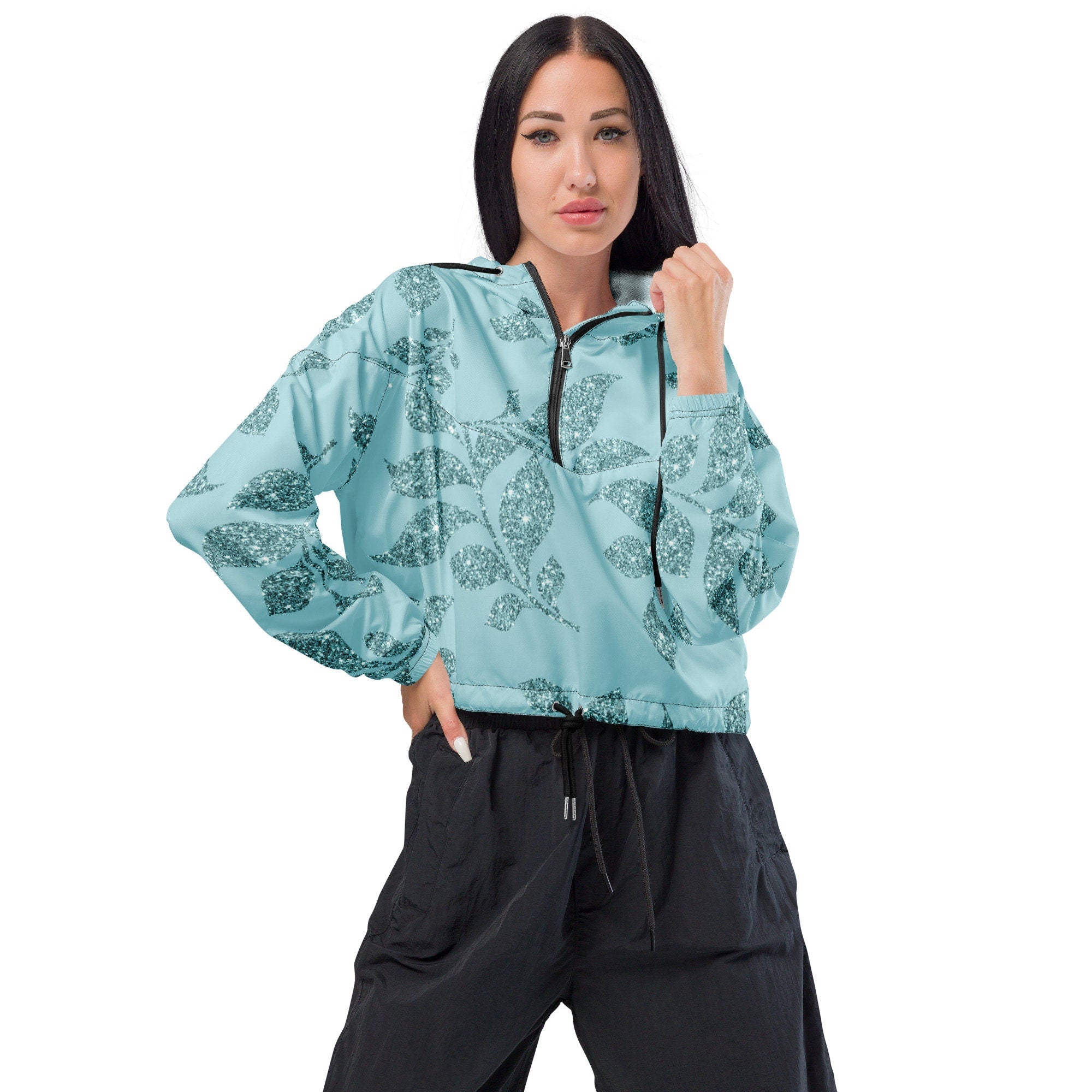 Women’s Windbreaker cropped Blue Floral