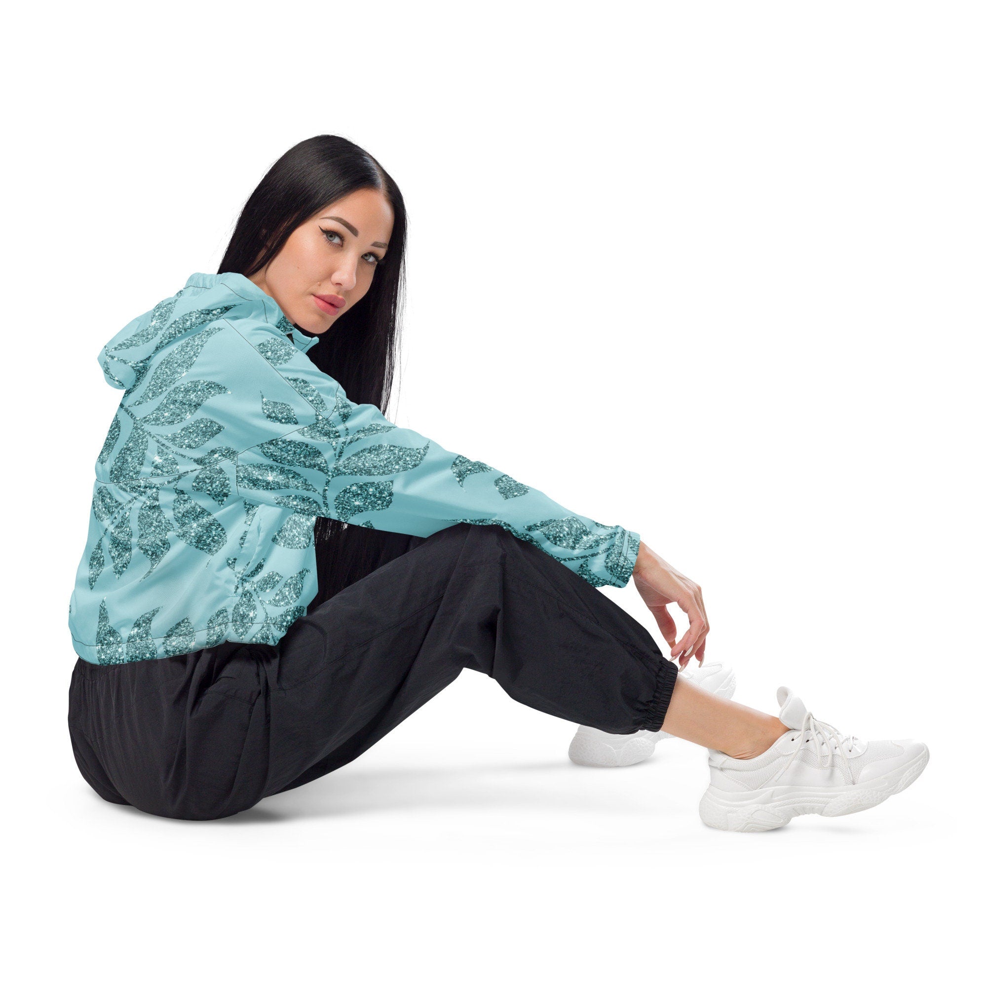 Women’s Windbreaker cropped Blue Floral
