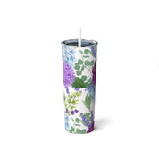 Steel Tumbler 20 oz Skinny with Straw, 20oz Purple Floral Mothers Day Gift Idea