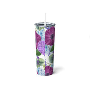Steel Tumbler 20 oz Skinny with Straw, 20oz Purple Floral Mothers Day Gift Idea