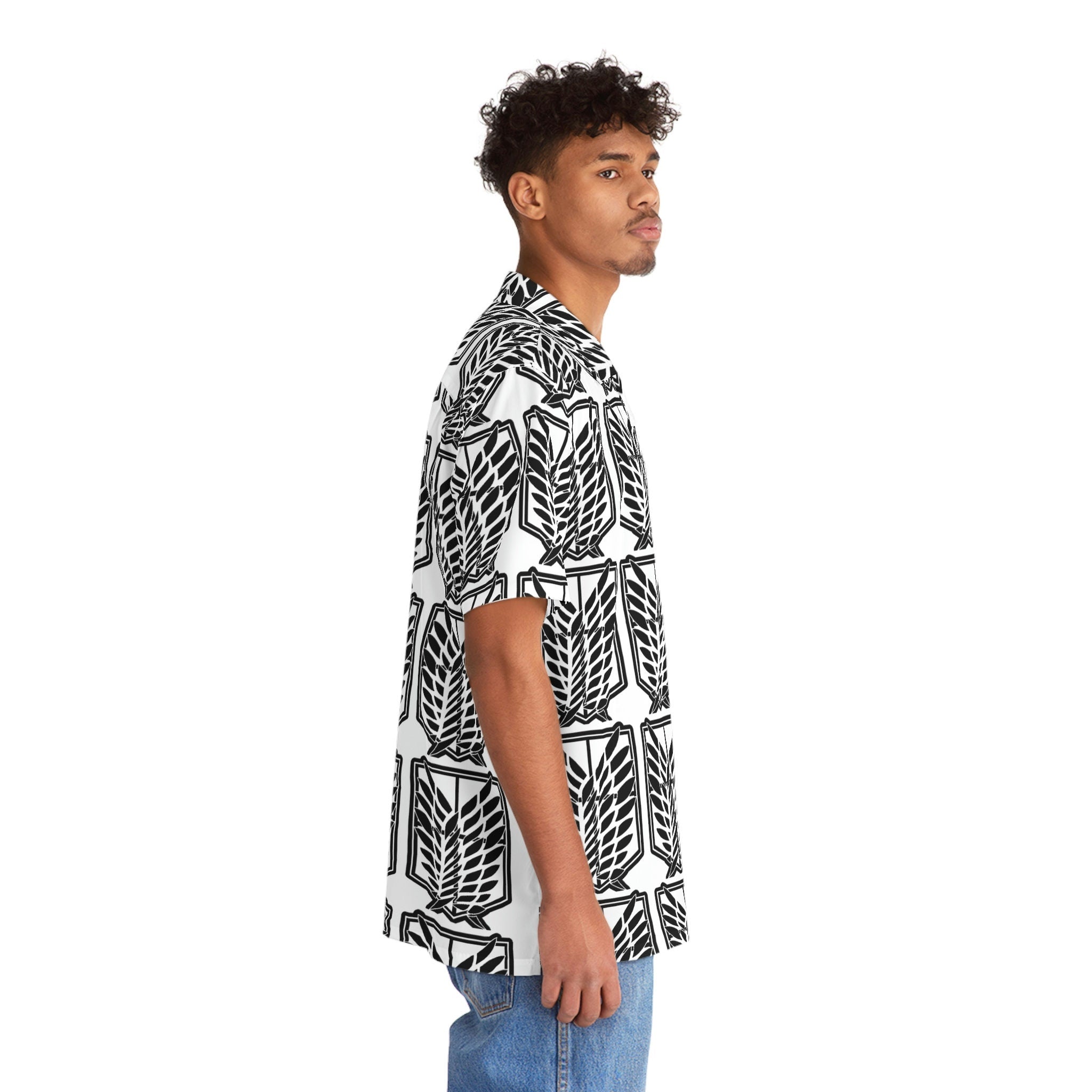 Men's Soft Polyester Spandex Hawaiian Shirt with Wings of Freedom Pattern.