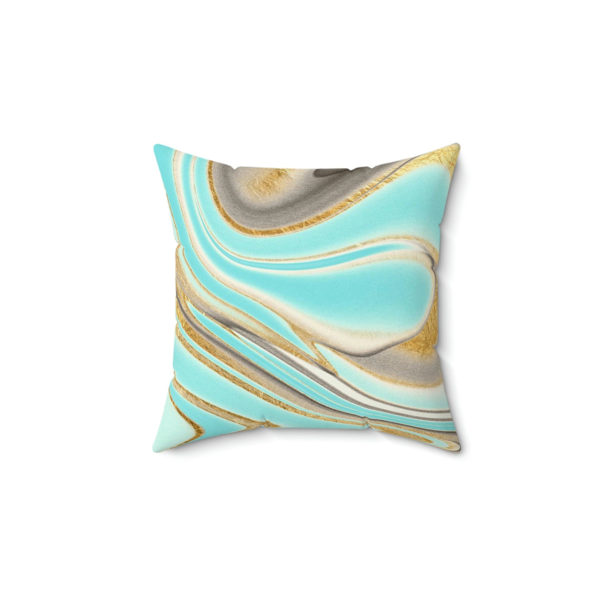 Spun Polyester Square Pillow Mint Gold Swirl