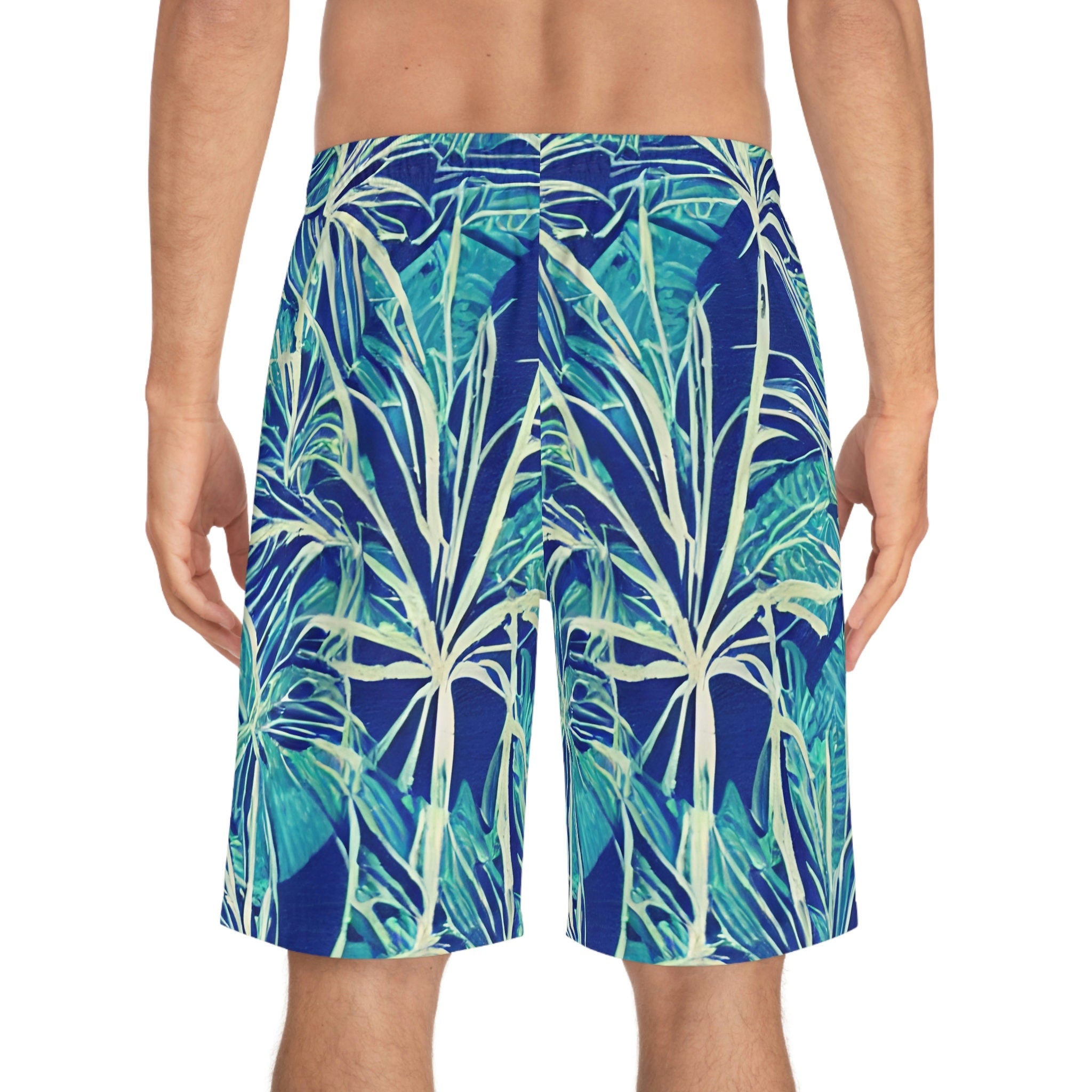 Shorts Board Men's Polyester Lightweight Blue Palm Print