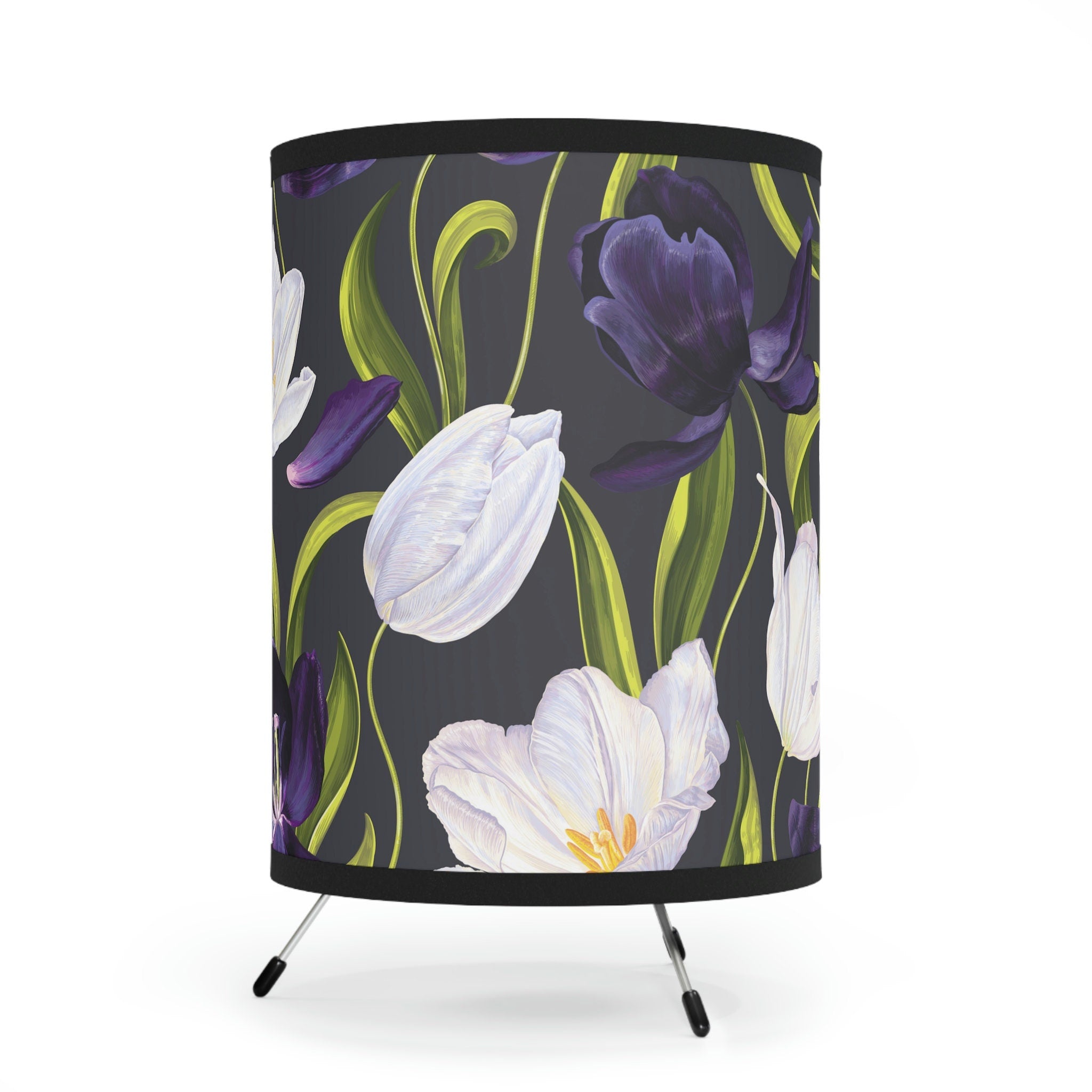 USCA Plug Friendly Desk Table Lamp with Purple Floral Printed Shade