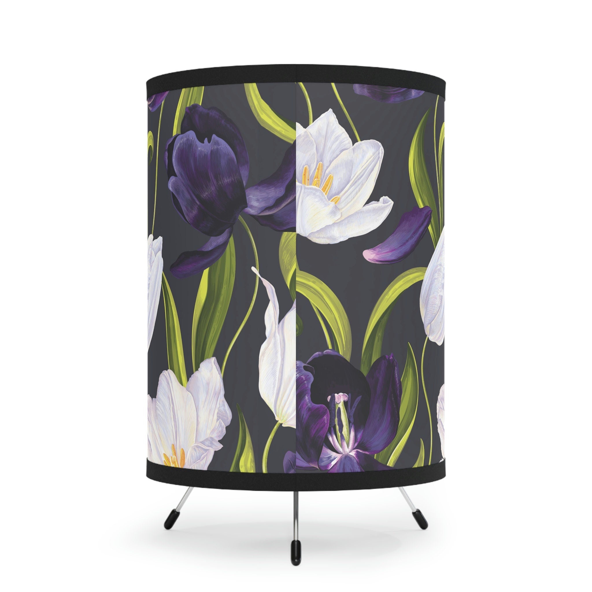 USCA Plug Friendly Desk Table Lamp with Purple Floral Printed Shade