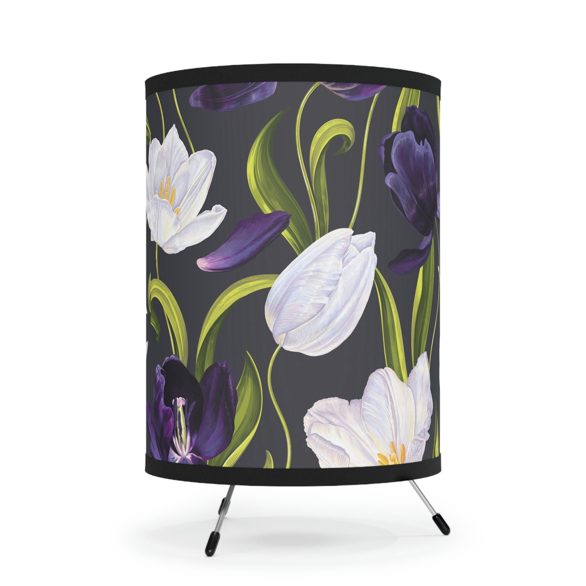 USCA Plug Friendly Desk Table Lamp with Purple Floral Printed Shade
