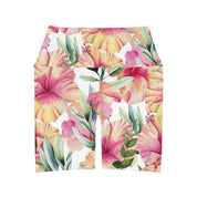 Shorts High Waisted Yoga Super Soft Microfiber Polyester Spandex Pink Floral