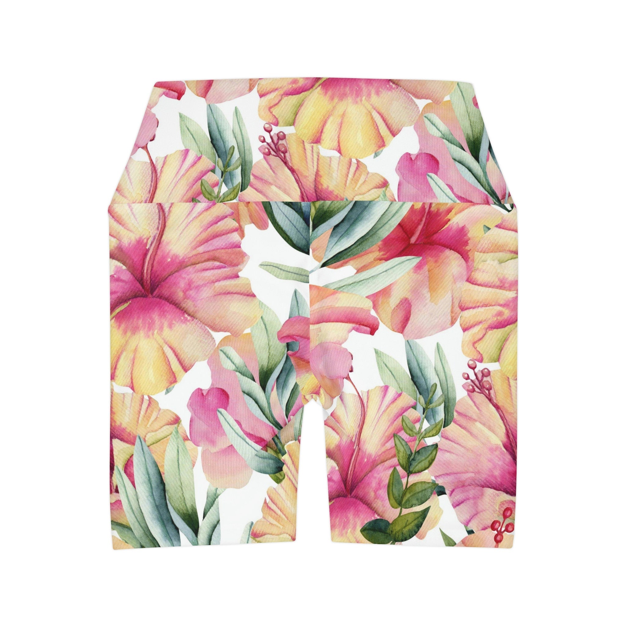 Shorts High Waisted Yoga Super Soft Microfiber Polyester Spandex Pink Floral