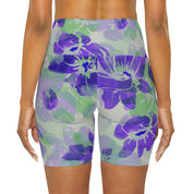 High Waisted Yoga ShortsSoft Microfiber Polyester Spandex Purple Floral