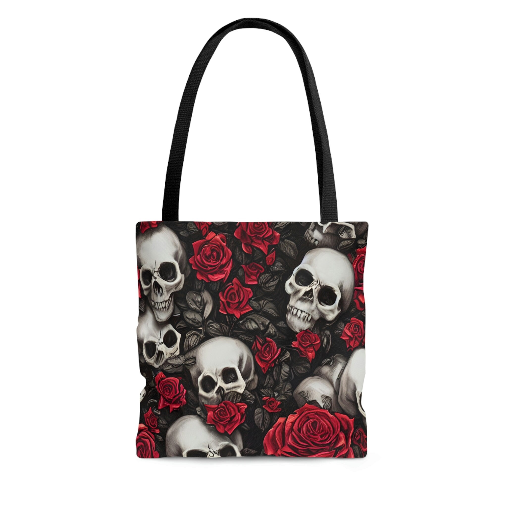 Eye-catching Red Floral Skull Design Tote Bag