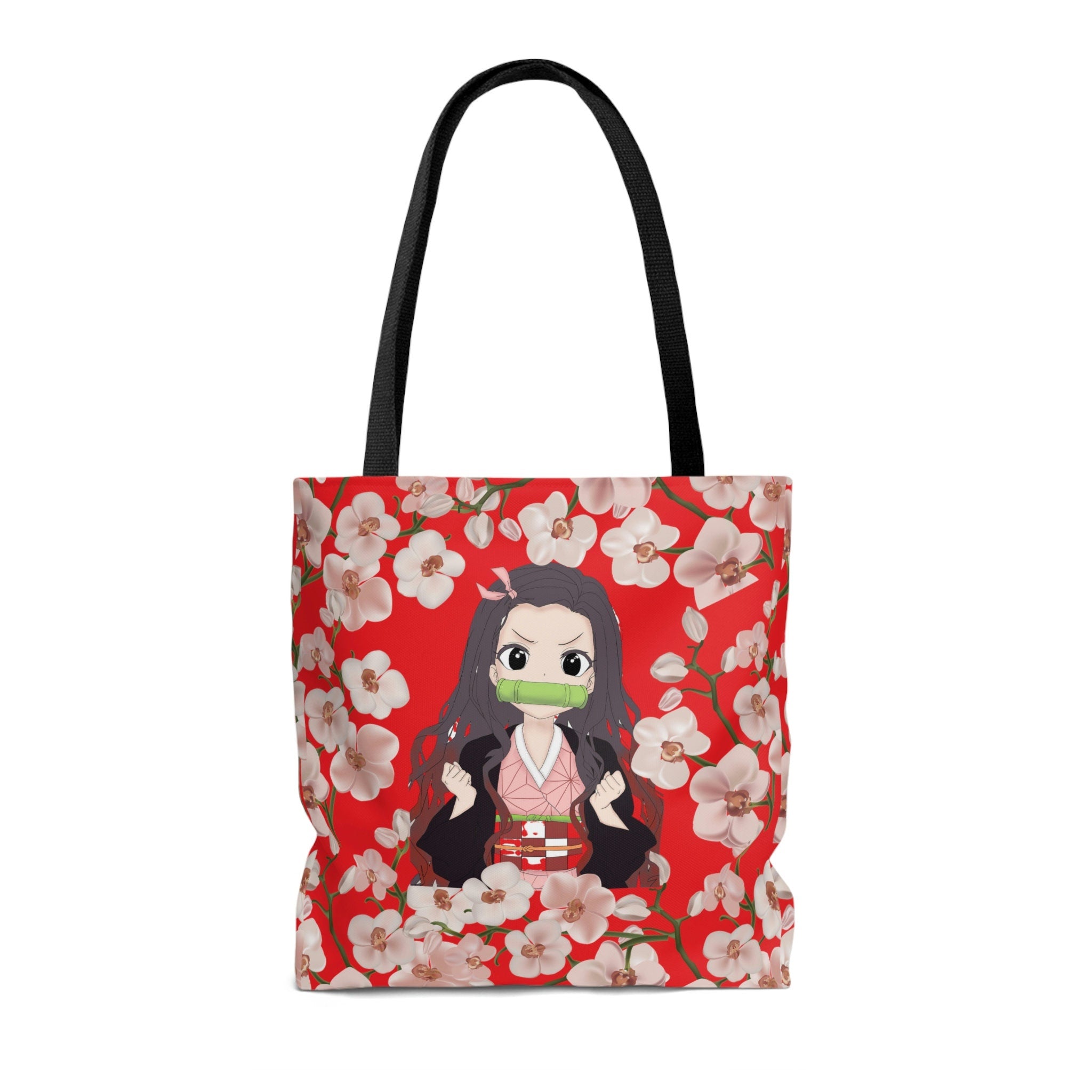 Retro Floral Pattern Tote, Anime Lover Japanese Style Tote, Tote Bag for Everyday Use, Polyester Shoulder Bag, Shopping Bag, Gift Idea