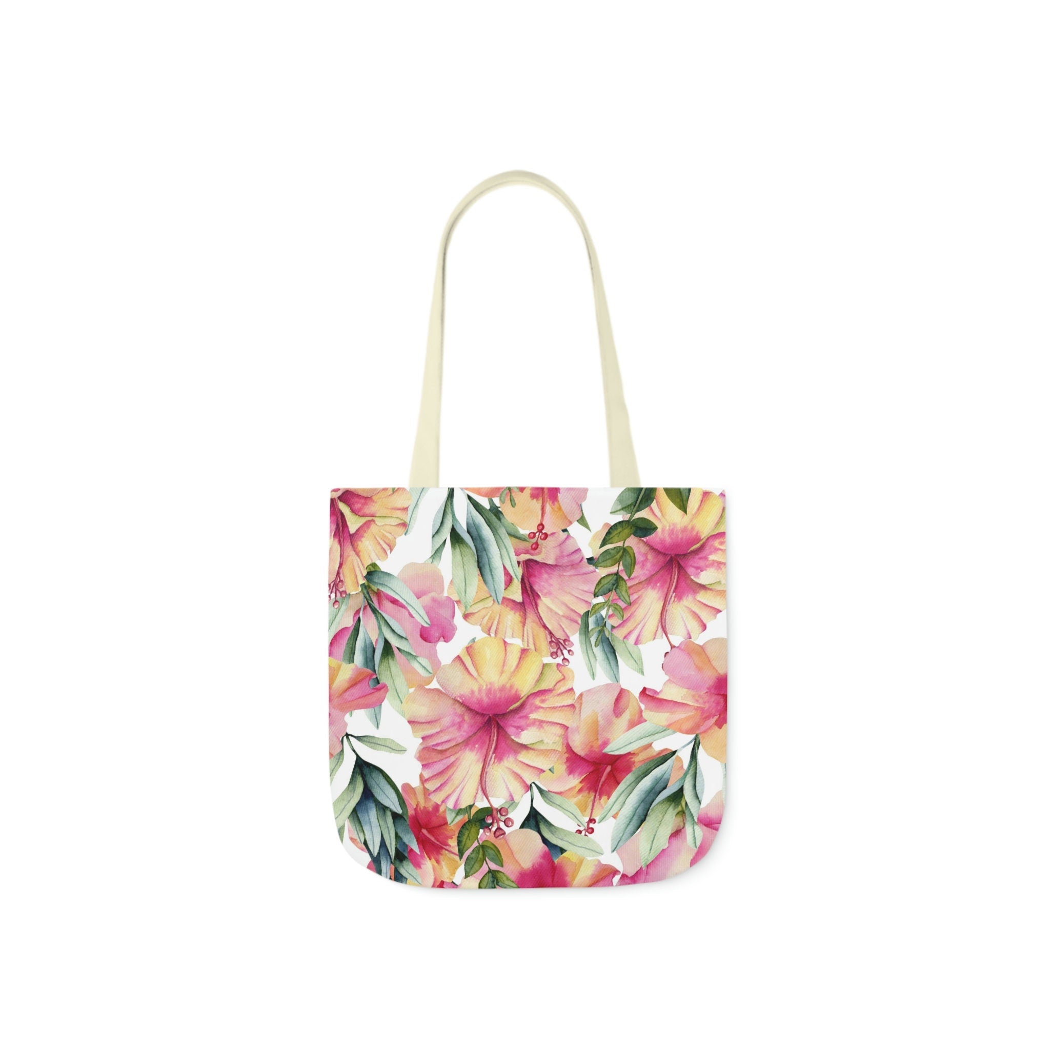 Tote Bag Polyester Canvas Lightweight Durable Pink Floral