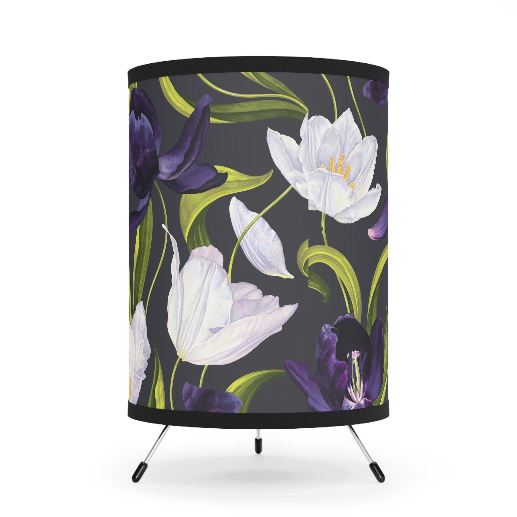 USCA Plug Friendly Desk Table Lamp with Purple Floral Printed Shade