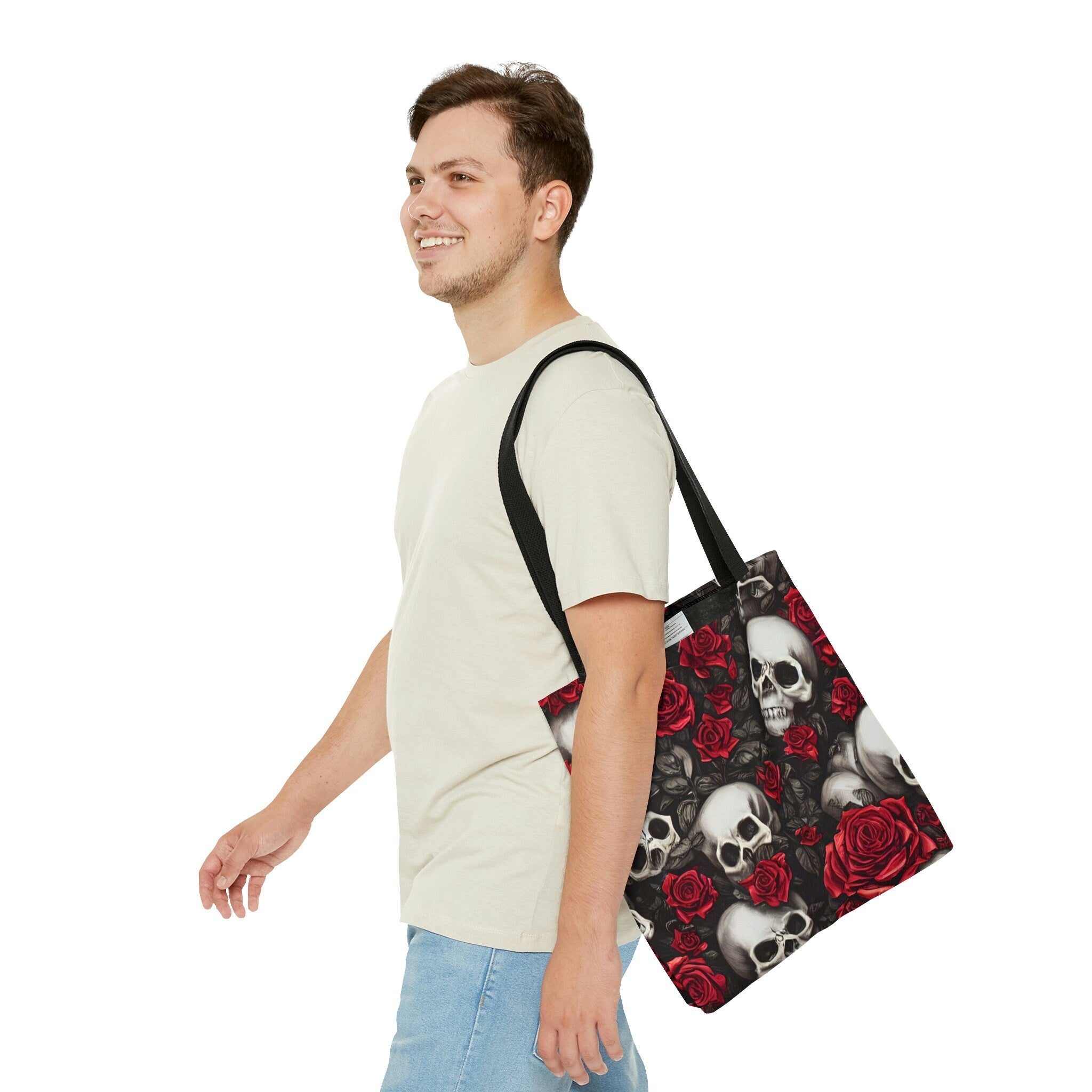 Eye-catching Red Floral Skull Design Tote Bag