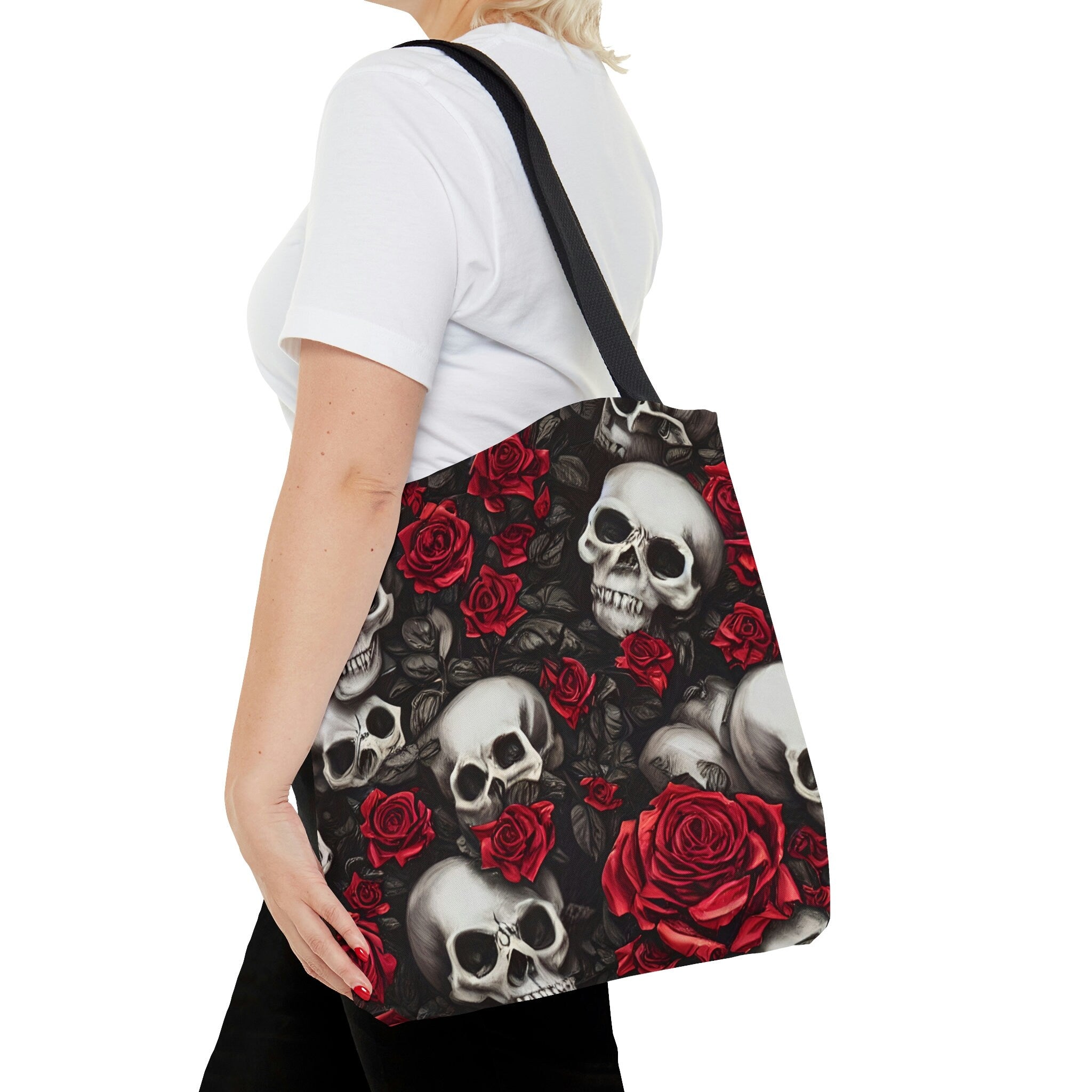 Eye-catching Red Floral Skull Design Tote Bag