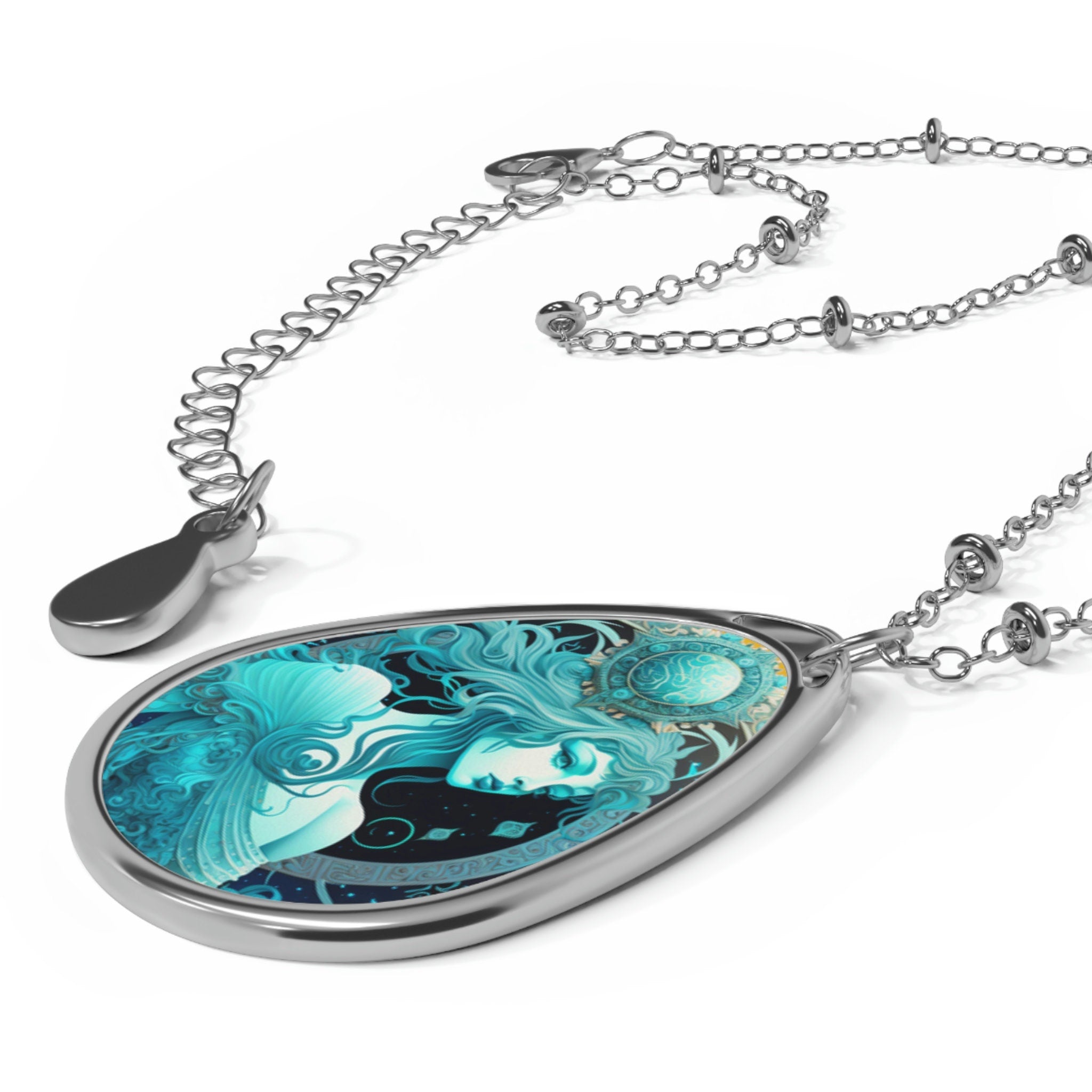 Necklace Oval Blue Aquarius Pendant