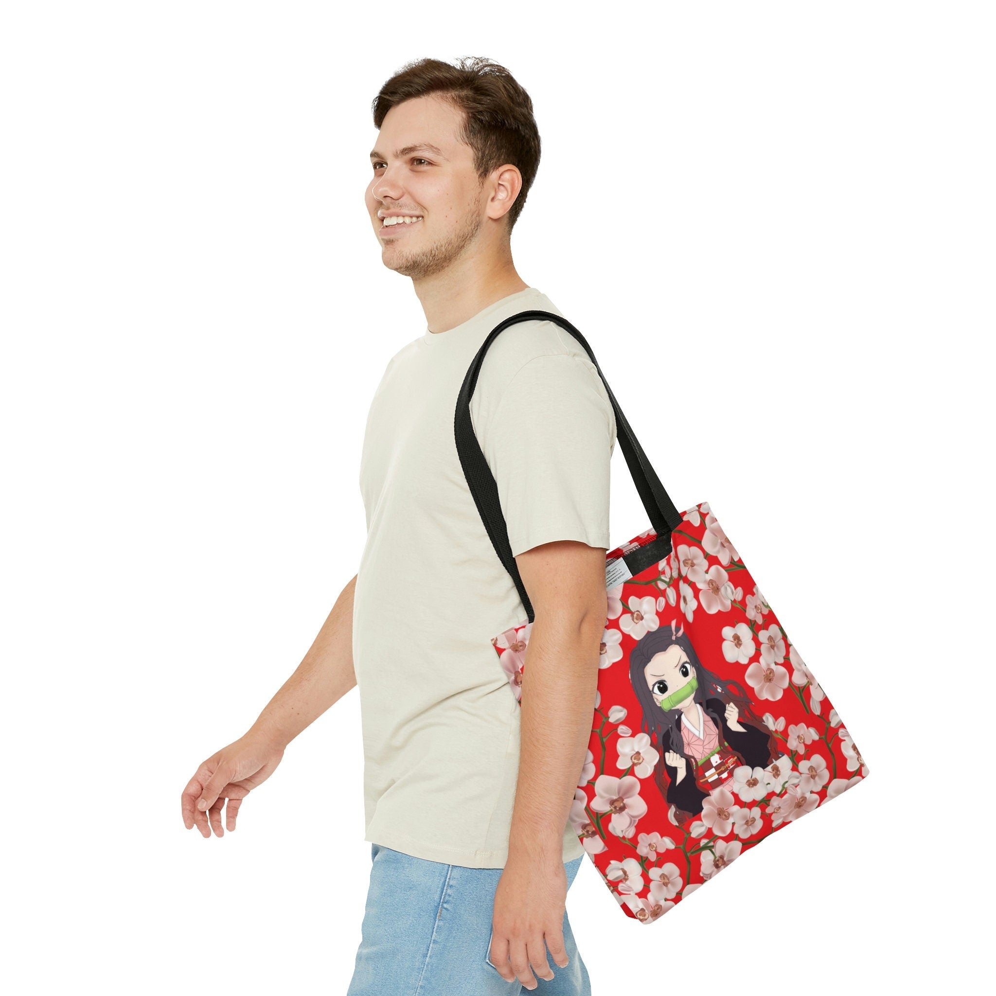 Retro Floral Pattern Tote, Anime Lover Japanese Style Tote, Tote Bag for Everyday Use, Polyester Shoulder Bag, Shopping Bag, Gift Idea