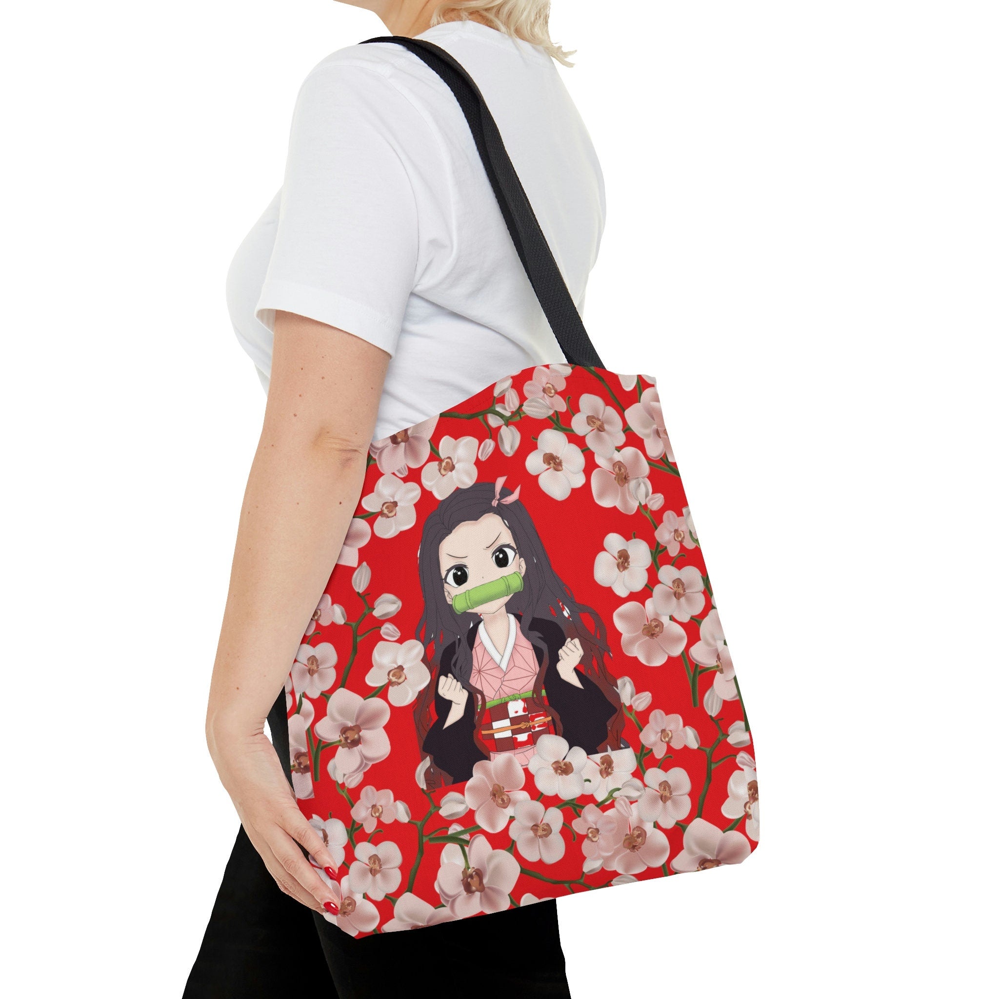 Retro Floral Pattern Tote, Anime Lover Japanese Style Tote, Tote Bag for Everyday Use, Polyester Shoulder Bag, Shopping Bag, Gift Idea