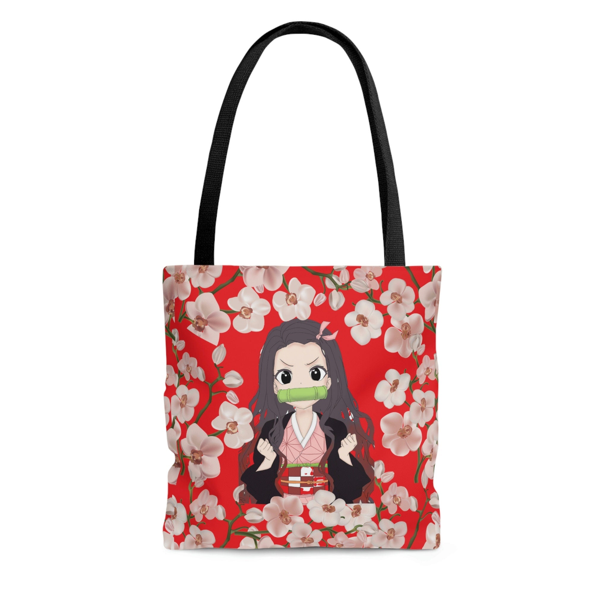 Retro Floral Pattern Tote, Anime Lover Japanese Style Tote, Tote Bag for Everyday Use, Polyester Shoulder Bag, Shopping Bag, Gift Idea