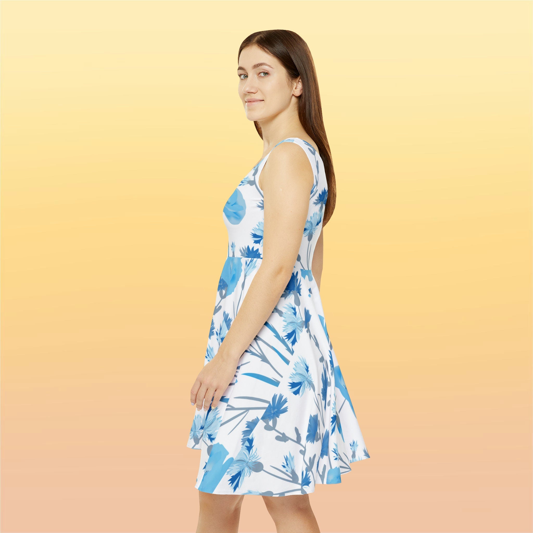 Women's Skater Dress (AOP) Delicate Blue White Floral