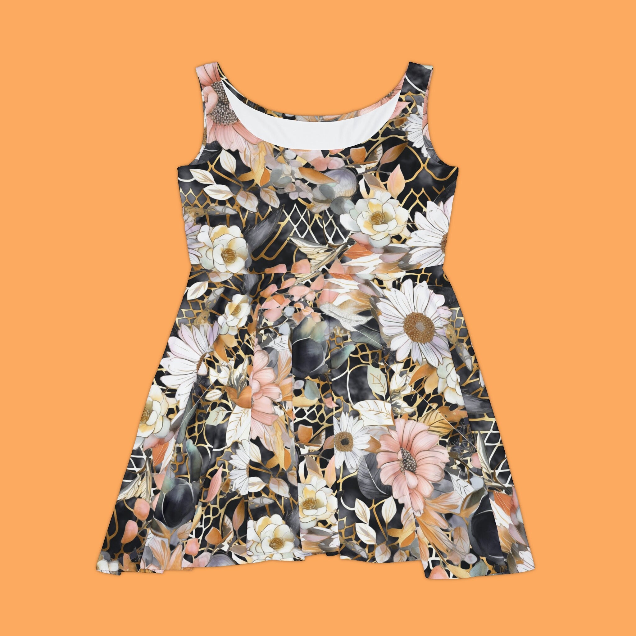 Women's Skater Dress (AOP) Black Pink White Floral