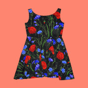 Pretty Women's Skater Dress Floral Black Red Purple