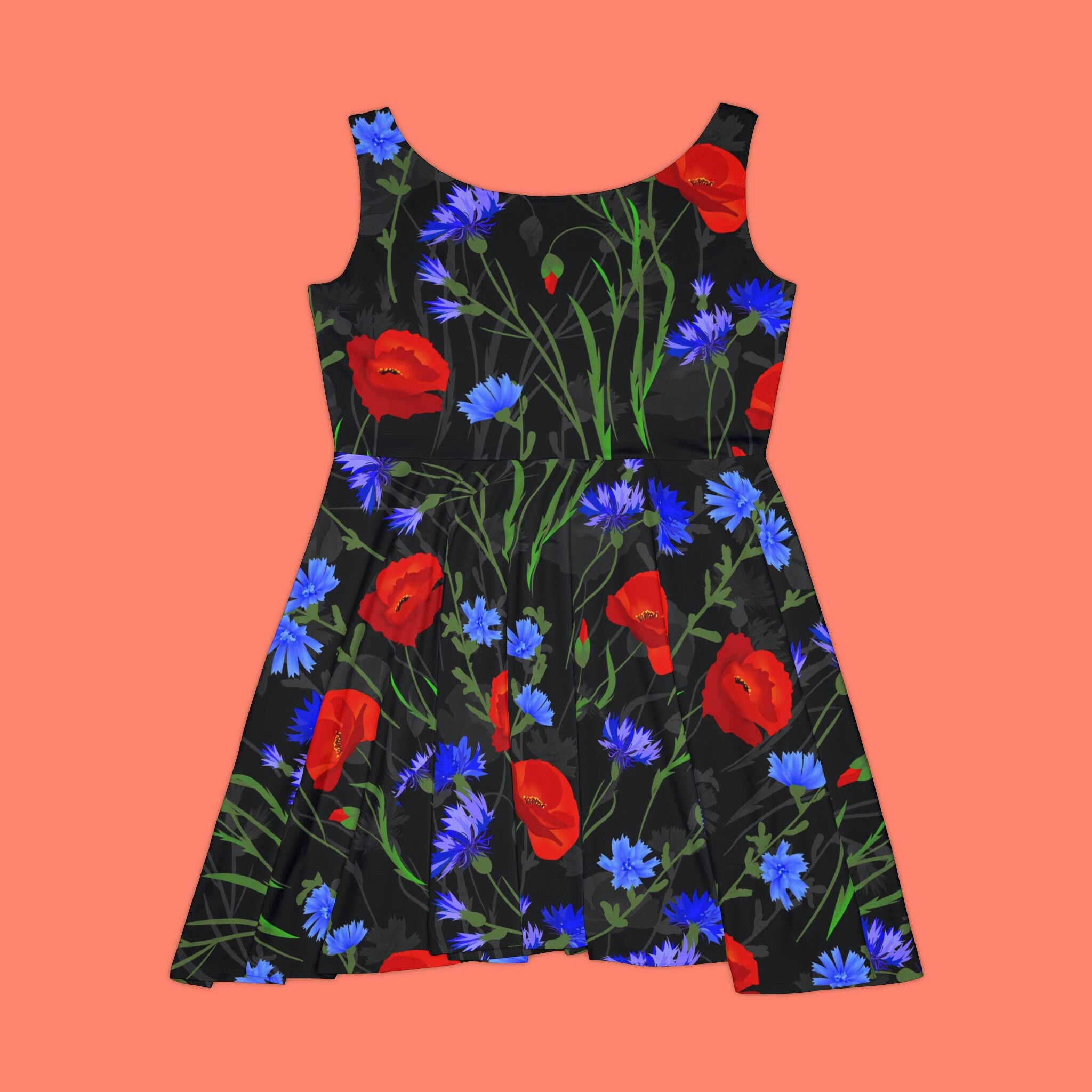 Pretty Women's Skater Dress Floral Black Red Purple